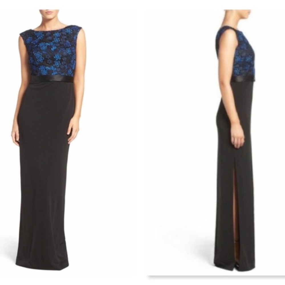 Aidan Mattox floral lace bodice sleeveless long gown - Picture 4 of 9